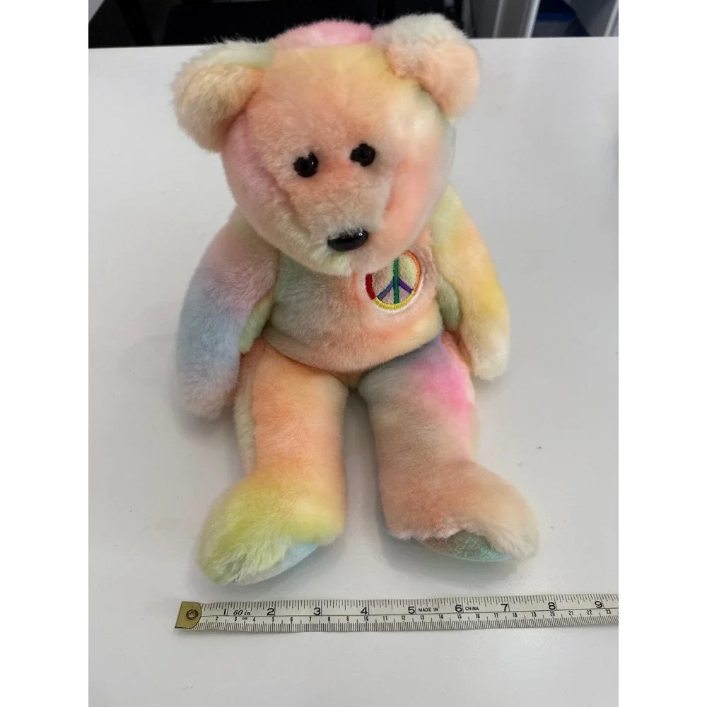 TY‎ Beanie Baby Large Peace Buddy Bear Plush Stuffed Toy Rainbow Pastel Vintage